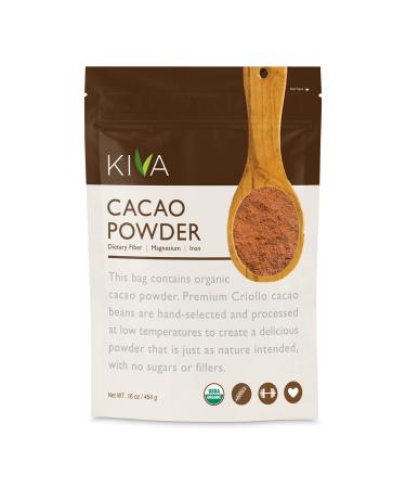 Kiva Raw Organic Cacao Powder (Unsweetened Cocoa - Dark Chocolate Powder) / 1 POUND, Made from the BEST tasting PREMIUM Criollo Cacao Beans - KETO and PALEO Friendly