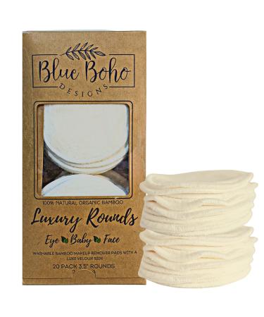 Luxury Rounds Organic Bamboo Washable Make-up Removing Pads. Two Sided Bamboo and Plush Velour for Sensitive Eyes Faces and Skin.