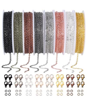 PP OPOUNT 80 Feet Necklace Chains Roll, 8 Colors Jewelry Making Chains 2 mm Metal Chains with Open Jump Rings and Lobster Clasps for Jewelry Making DIY Necklace Bracelet Anklet 8 Color 80 Feet Cable Chain