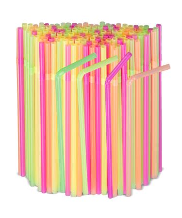 250 Pack Neon Colored Flexible Plastic Drinking Straws Disposable Straw 8'' inches Tall Assorted Colors 250 Neon Assorted Colors