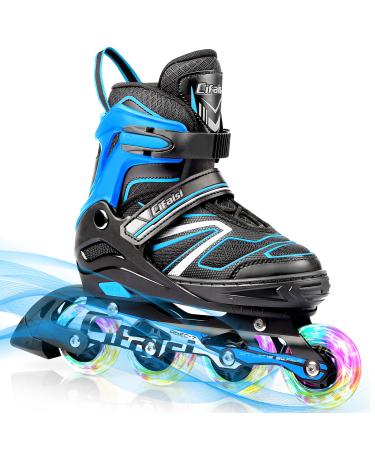Inline Skates for Kids and Adults, Adjustable Roller Skates Blades for Adult Women Men Girls Boys with Light Up Wheels, Perfect for Indoor Outdoor Backyard Skating B-Blue M-Big Kids/Youth/Adults