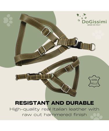 Dogissimi Leather Dog Harness | Adjustable Ergonomic Dog Harness for Small & Medium Dogs | Handmade in Italy | Military Style (M) 41-51 cm - Buy Online on SooperMarket.com