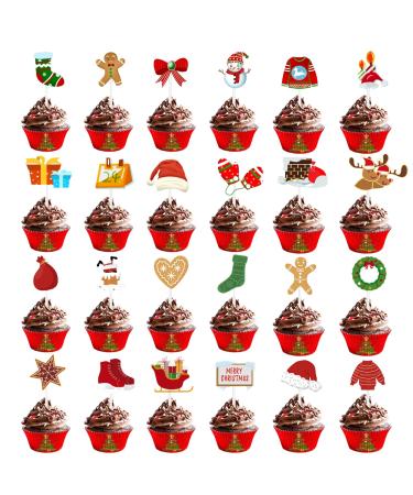 24 Pcs Christmas Cupcake Toppers Merry christmas Theme Elements Cupcake Food Picks for Christmas Party Baby Shower Kids Birthday Party Cake Decorations Supplies