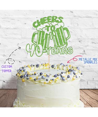 Cakeshop Cake Decoration Pack | Cheers Beers Happy Birthday Premium Double Sided Glitter Card Cake Topper & 25g Party Pack of Cake Sugar Sprinkles | Custom Age Cake Decorations (Green) Non-Prime Glitter Card: Green - Buy Online on SooperMarket.com