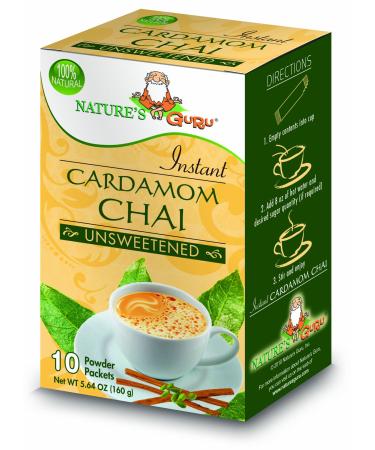 Nature's Guru Instant Cardamom Chai Tea Drink Mix Unsweetened 10 Count Single Serve On-the-Go Drink Packets Cardamom 5.64 Ounce (Pack of 1)