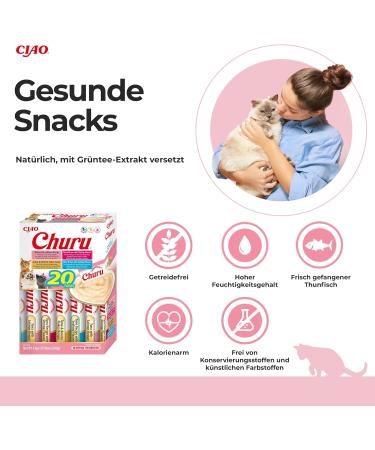 Inaba Churu Puree Multipack - 20 Tubes (5 Tuna with Salmon 5 Tuna with Shrimp 5 Tuna with Bonito Flakes 5 Tuna with Seafood) - Ideal for Cats - International Shipping Available - Buy Online on SooperMarket.com
