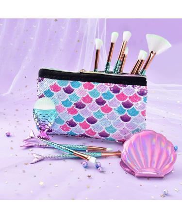 Mermaid Makeup Brush Set with Cosmetic Bag - 13 PC Beauty Tools and Sequins Case - Buy Online on SooperMarket.com