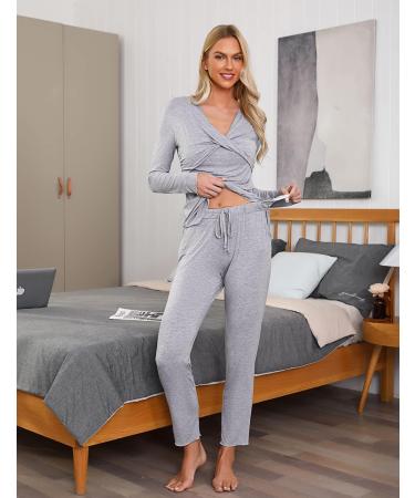 Irdcomps Women's Maternity Pyjamas Set - Cotton Nursing Nightwear PJ Set for Breastfeeding, Long Sleeve Sleepwear, Pregnancy Hospital Home - M Grey - Buy Online on SooperMarket.com