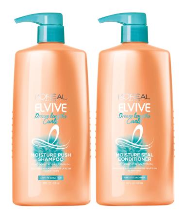 L'Oreal Paris Elvive Dream Lengths Curls Shampoo and Conditioner 2PK, Paraben-Free with Hyaluronic Acid and Castor Oil. Best for wavy hair to curly hair, 1 kit Shampoo & Conditioner set