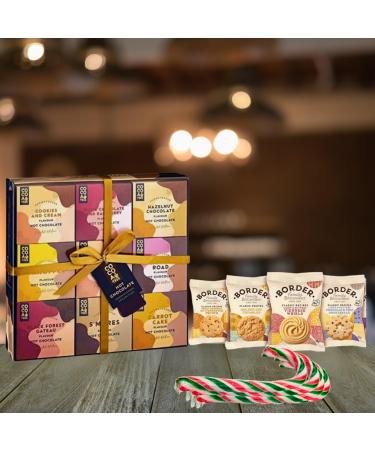 Hot Chocolate Gift Set - 7 X Luxury Hot Chocolate Flavours Exotic Ginger Biscuits And Marshmallows With 4 X Border Biscuits And 5 X Peppermint Candy Canes | Hot Chocolate Sachets - Showstopper
