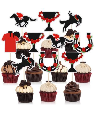 FoldTier 50 Pcs Horse Cupcake Toppers Equestrian Horse Theme Party Picks Derby Party Supplies Derby Decorations Horse Cake Topper Horseshoe Cupcake Toppers for Kentucky Horse Race Party Supplies