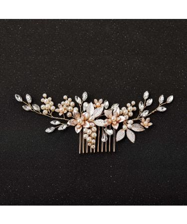 SWEETV Wedding Hair Comb Clip for Brides Hair Accessories Gold Bridal Hair Pieces Wedding Hair Accessories for Brides Women