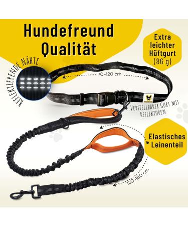 Premium Elastic-Free Jogging Leash for Large Dogs | 120-170 cm Adjustable | Orange | Comfortable Belly Belt & Removable Soft Loops - Buy Online on SooperMarket.com