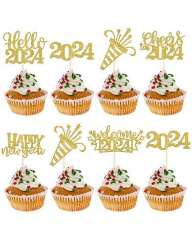 36 Pack Happy New Year Cupcake Toppers Glitter Welcome 2024 Cupcake Topper Cheers to 2024 Cupcake Topper Hello 2024 Cupcake Food Picks Decorations for Happy New Year Eve Party Supplies Gold 1
