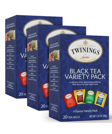 Twinings Tea, Black Tea Sampler Variety Pack with Four Flavors Earl Grey Tea, English Breakfast Tea, Lady Grey Tea & Irish Breakfast Tea, 20 Tea Bags (Pack of 3) 20 Count (Pack of 3)