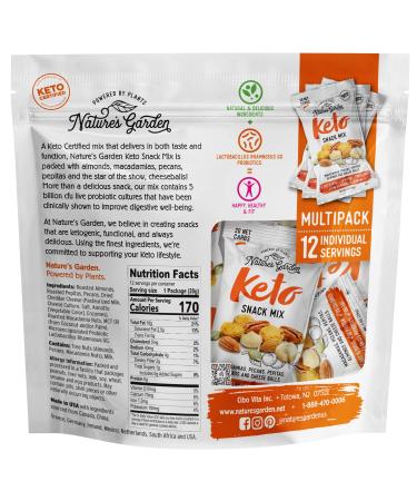 Natures Garden Keto Snack Mix - Probiotic Cheese Balls & Heart Healthy Nuts - Crunchy Low Carb Keto Snack - 12 Individual Servings - 12 Ounce Pack - Buy Online on SooperMarket.com