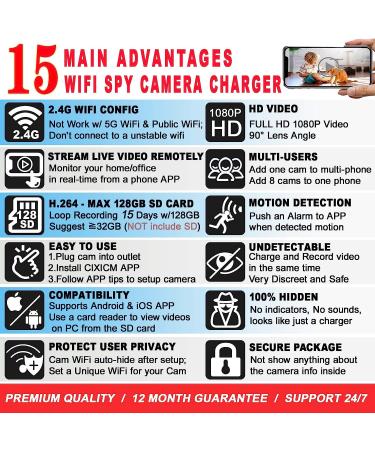 Wireless Hidden WiFi Charger Spy Camera - 1080P HD Nanny Cam - LUOHE Mini USB Security Camera Recorder - Black - Buy Online on SooperMarket.com