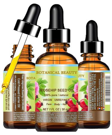 ROSEHIP SEED OIL Pure For Face Skin Hair and Body. Anti-Aging Moisturizer Facial Oil 1 Fl oz 30 ml by Botanical Beauty