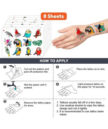 Parrot Bird Temporary Tattoo Stickers - Tropical Themed Birthday Party Decorations for Kids - 96PCS Set - Classroom Prizes & Gifts - Buy Online on SooperMarket.com