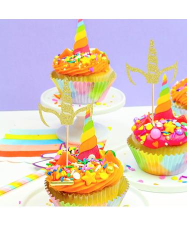 Arthsdite 24Pcs Unicorn Horn Cupcake Toppers Gold Glitter Unicorn Cupcake Picks for Unicorn Theme Baby Shower Birthday Wedding Engagement Party Cake Decorations Supplies - Gold Glitter - Buy Online on SooperMarket.com