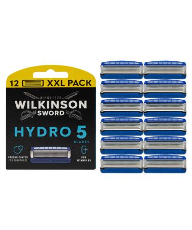 WILKINSON SWORD - Hydro 5 Razor Blades For Men Blades Carbon Coated Hydrating Gel & Precision Trimmer Pack of 12 Razor Blade Refills 12 Count (Pack of 1)
