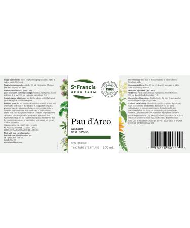 St Francis Herb Farm Pau d'Arco Herbal Tincture | Used in Herbal Medicine to Help Treat Sore Throat and Colds | Antiparasitic | Antimicrobial | Antifungal | Anti-Inflammatory | Immune Stimulating | (250ml) - Buy Online on SooperMarket.com