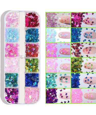 24 Color/Set 3D Butterfly Nail Art Glitter Sequins - Colorful Sparkle Sticker Decals for Manicure - Buy Online on SooperMarket.com