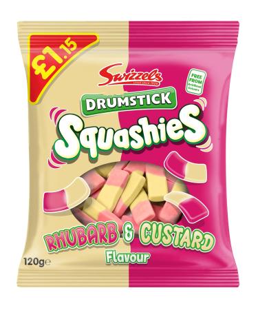 Swizzels Squashies Sweets - Rhubarb & Custard Flavour (Price Marked) Single Pack 120g Rhubarb & Custard 120 g (Pack of 1)