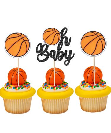 Rsstarxi 36 Pack Basketball Oh Baby Cupcake Toppers Basketball Baby Shower Cupcake Picks Decorations for Basketball Sports Theme Gender Reveal Kids Birthday Party Cake Decorations Design 1 Basketball