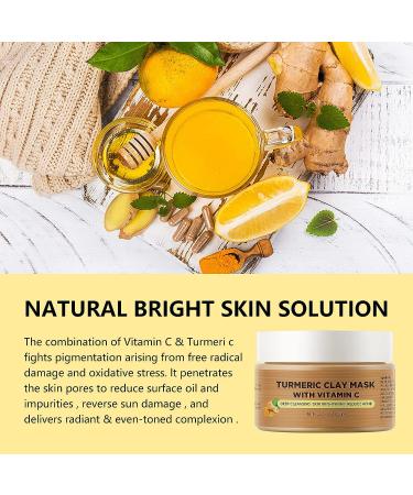 Turmeric & Vitamin C Clay Face Mask for Dark Spots | Blackhead Remover & Deep Cleansing Facial Mask 4.2OZ - Buy Online on SooperMarket.com