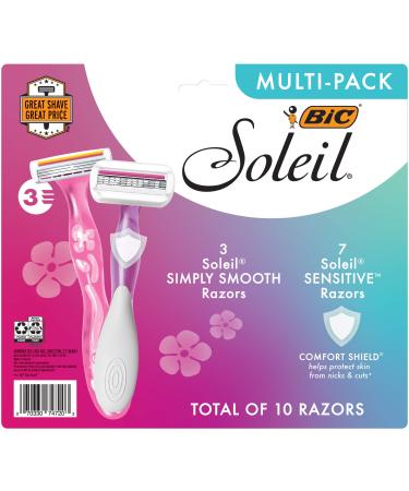 BIC Soleil Simply Smooth Women's Disposable Razors, 3 Blades With Moisture Strip For a Silky Smooth Shave, 10-Count