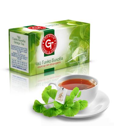 KUKER Ginkgo Biloba Tea Mix - Focus Tea with 100% Ginkgo Leaves Ginkgo Tea with Refreshing Peppermint & Green Tea - Memory Tea for Mental & Physical Health - 20 Ginkgo Biloba Tea Bags 30g Premium Ginkgo Blend