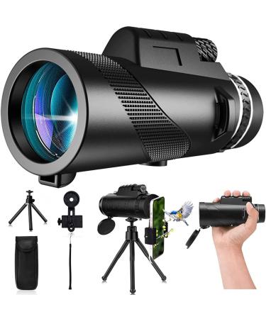 80x100 Monocular-Telescope High Powered for Smartphone Monoculars for Adults High Definition Monocular Telescope for Stargazing Hunting Wildlife Bird Watching Travel Camping Hiking Black-hu7