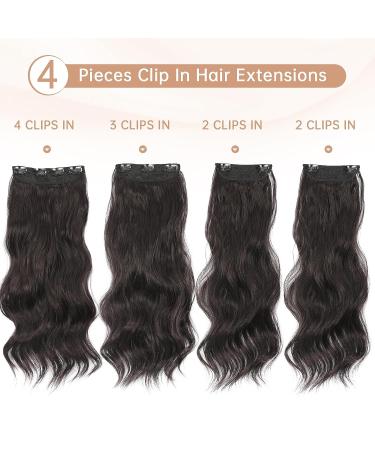 KooKaStyle Dark Brown 20 Inch Long Wavy Clip-in Hair Extensions for Women - 4pcs Thick Hairpiece for Full Head - Buy Online on SooperMarket.com