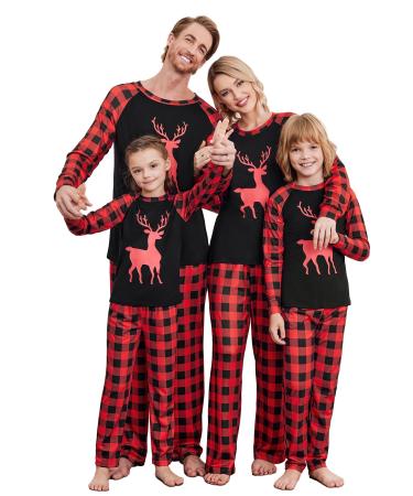 Ekouaer Christmas Matching Family Pajamas Sets Sleepwear Nightwear for Mens Womens Adults Kids Mom XL Red-black Checked