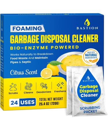 Garbage Disposal Cleaner and Deodorizer - 24-Count (6-Month Supply) Foaming Lemon Scented Kitchen Sink Freshener Pods & Drain Odor Eliminator Disposer Care by Bastion