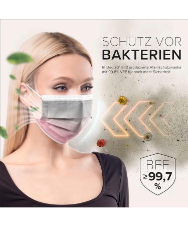50 Disposable Face Masks Made in Germany | Type IIR & CE Certified | Breathable Triple Layer | Elastic Earloops | Dusty Pink | Adults | 99.78% Filtration - Buy Online on SooperMarket.com