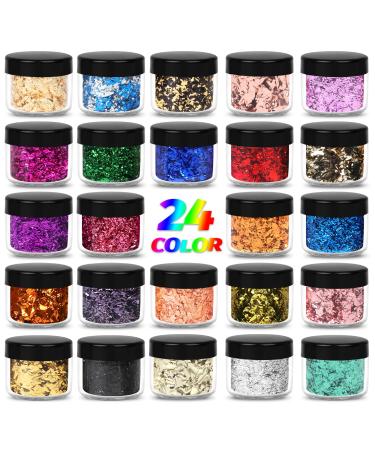 Gold Foil Flakes, 24 Color, Metallic Foil Flakes, Gilding Flakes, Gold Leaf Flakes, Gold Flakes for Resin, Nails, Painting, Crafts