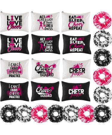 24 Pieces Cheer Bags for Cheerleaders Cheer Scrunchies Canvas Cheer Makeup Bags Cases Portable Travel Cheerleading Makeup Bag Cheer Elastic Scrunchies for Girls Cheerleaders Hair Ties Cheer Gifts
