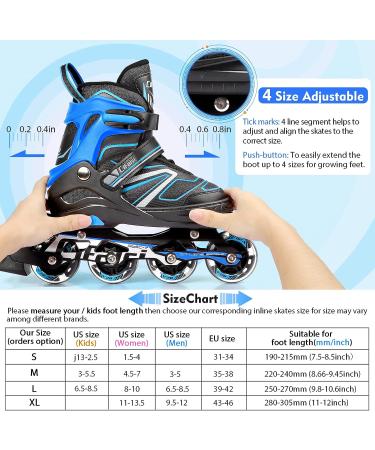 Adjustable Inline Skates with Light Up Wheels for Kids and Adults | Perfect for Indoor and Outdoor Skating | Blue | Big Kids/Youth/Adults - Buy Online on SooperMarket.com