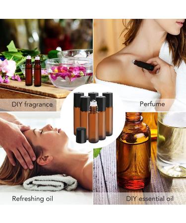 LotFancy 6pc 10ml Amber Glass Roller Bottles with Stainless Steel Roller Balls & Droppers - Buy Online on SooperMarket.com