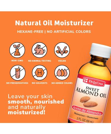 De La Cruz Sweet Almond Oil - 2 fl oz (Pack of 2) - Expeller Pressed for Skin and Hair - Buy Online on SooperMarket.com