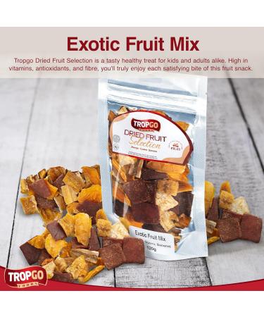 Tropgo Dried Fruit Selection 120g - Exotic Fruit Mix - Mixed Dried Fruit in Pouch - Healthy Snacks for Adults and Kids - Mango Guava Banana - Buy Online on SooperMarket.com