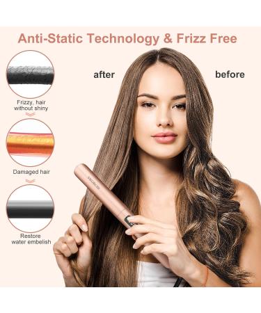 2 in 1 Hair Straightener and Curler with Adjustable Temperature Rose Gold Flat Iron for Styling Long, Short, and Thick Hair - Buy Online on SooperMarket.com