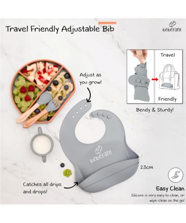 Bebefant Baby Weaning Set: Suction Bowl, Plate, Cup, Bib, Fork & Spoon for Baby Led Weaning - Grey & Orange - Large Set - Buy Online on SooperMarket.com