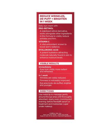 L'Oreal Revitalift Anti-Aging Eye Cream | Triple Power Under Eye Treatment - Reduce Wrinkles  De-Puff & Brighten - 0.5 fl. oz. - Buy Online on SooperMarket.com