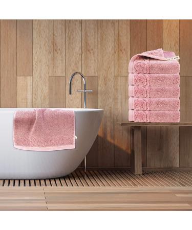 Luxury Cotton Washcloths 6 Pack - Large Hotel Spa Bathroom Face Towel (Pink) - Buy Online on SooperMarket.com