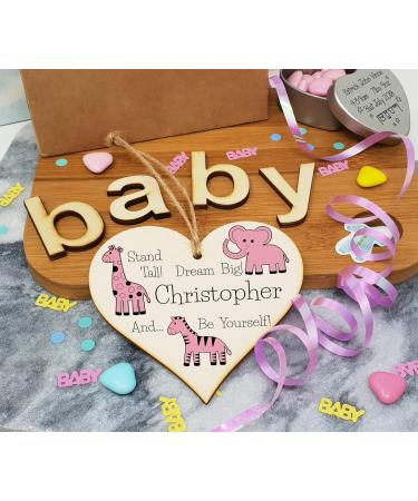 Personalized Plum Penguin Wooden Hanging Heart Plaque - Be Brave, Dream Big, Be Yourself | Pink Safari Animals Nursery Wall Decoration - New Baby Gift - Buy Online on SooperMarket.com
