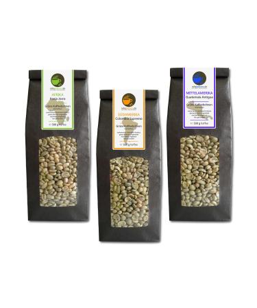 Raw coffee - Green coffee Kenya Colombia Guatemala (green coffee beans economy pack 3x500g)