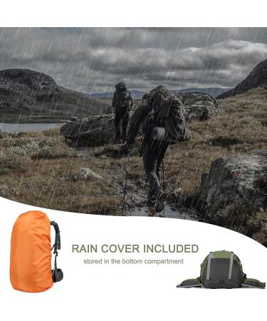 Loowoko 50L Waterproof Hiking Backpack with Rain Cover - Lightweight 45+5 Liter Camping Essentials Bag in Green - Buy Online on SooperMarket.com